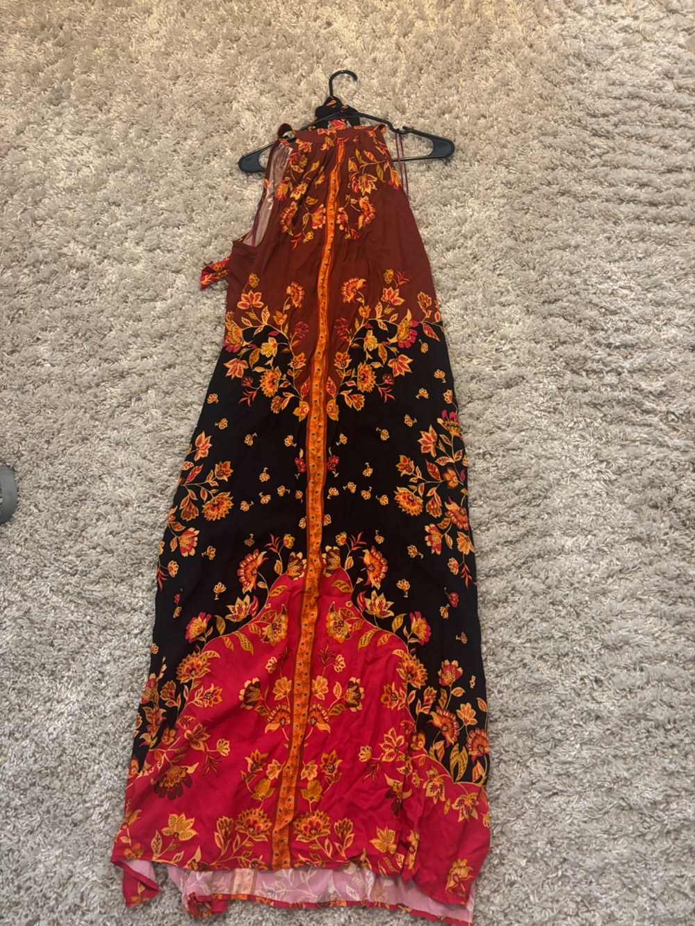 MSK Black Maxi Dress with Rust and Bright Pink Floral Accents